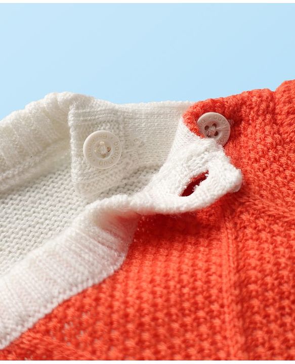 Babyhug Knit Full Sleeves Sweater Set With Stripes - Orange