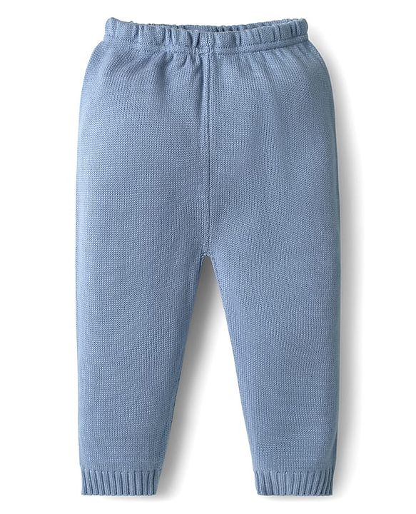 Babyhug Knit Full Sleeves Front Open Sweater Set with Color Block Design - Light Blue