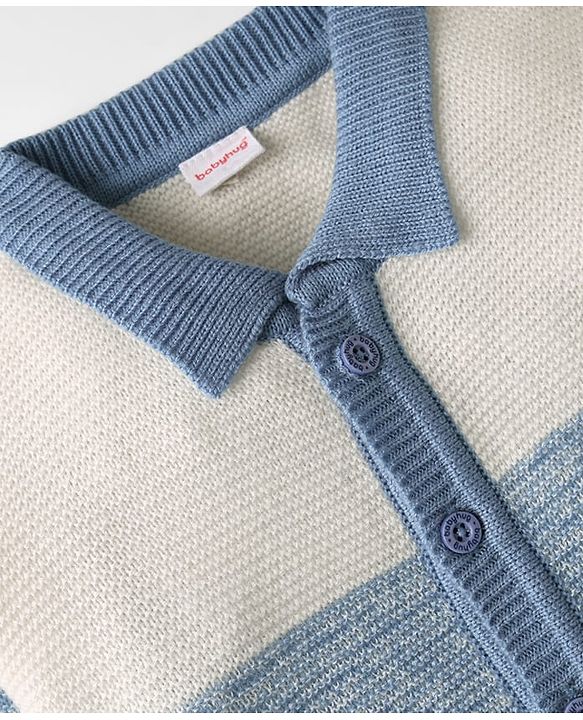 Babyhug Knit Full Sleeves Front Open Sweater Set with Color Block Design - Light Blue