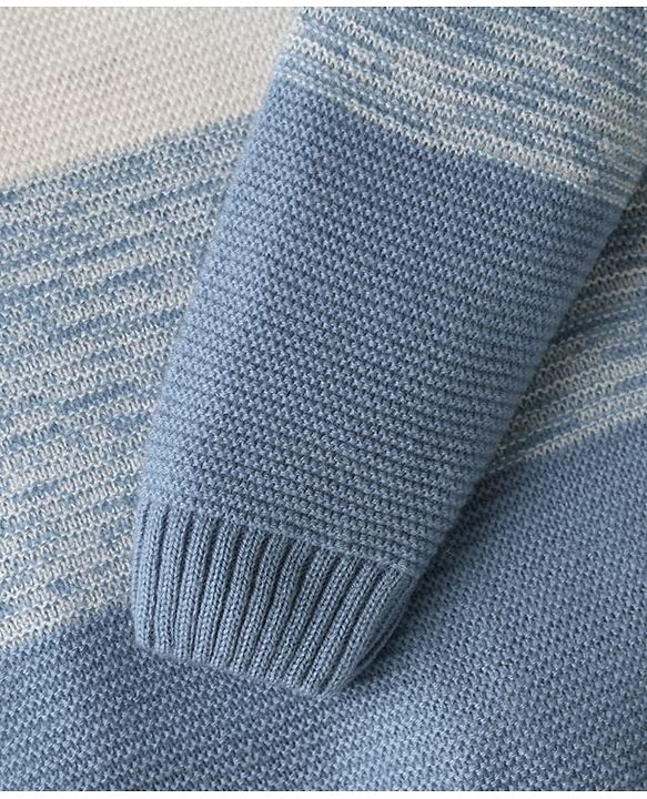 Babyhug Knit Full Sleeves Front Open Sweater Set with Color Block Design - Light Blue