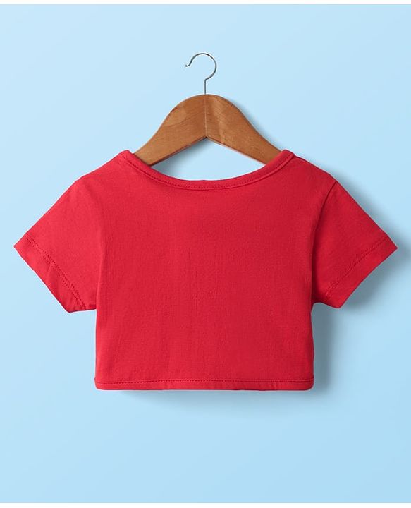 Babyhug Cotton Woven Half Sleeves Shrug With Floral Printed Layered Frock with Bow Applique -  Red
