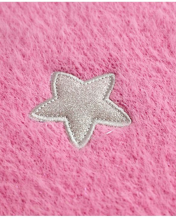 Babyhug Knit Full Sleeves Extra Soft Hairy Eyelash Yarn Turtle Neck Pullover Sweater with Star Patch Detailing - Pink