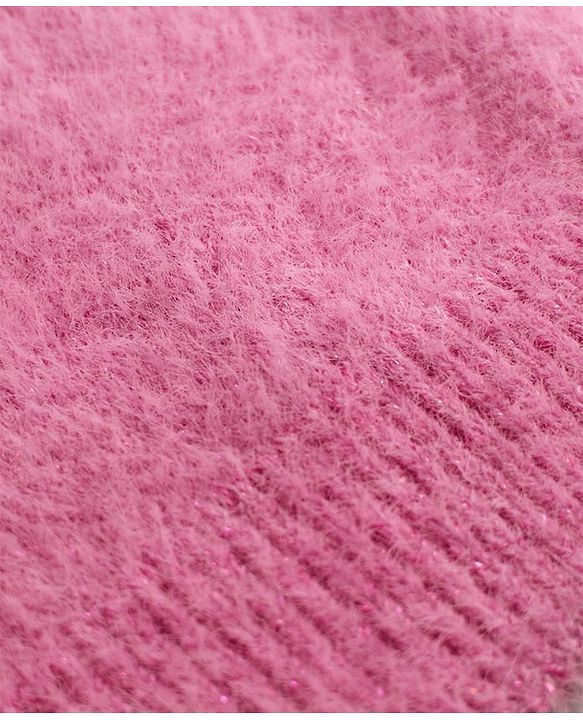 Babyhug Knit Full Sleeves Extra Soft Hairy Eyelash Yarn Turtle Neck Pullover Sweater with Star Patch Detailing - Pink
