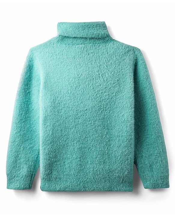 Babyhug Knit Full Sleeves Extra Soft Hairy Eyelash Yarn Turtle Neck Pullover Sweater with Star Patch Detailing - Pink