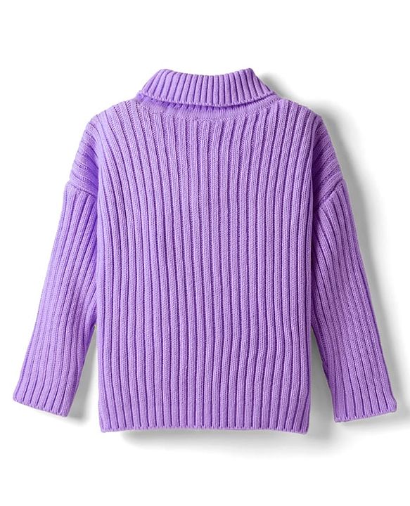 Babyhug Knitted Full Drop Shoulder Sleeves Skivi Sweater With Star Patch - Purple