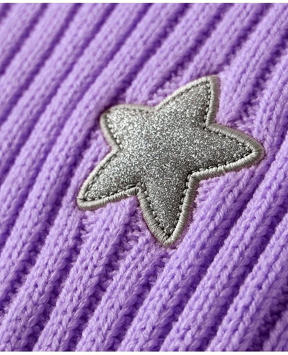 Babyhug Knitted Full Drop Shoulder Sleeves Skivi Sweater With Star Patch - Purple