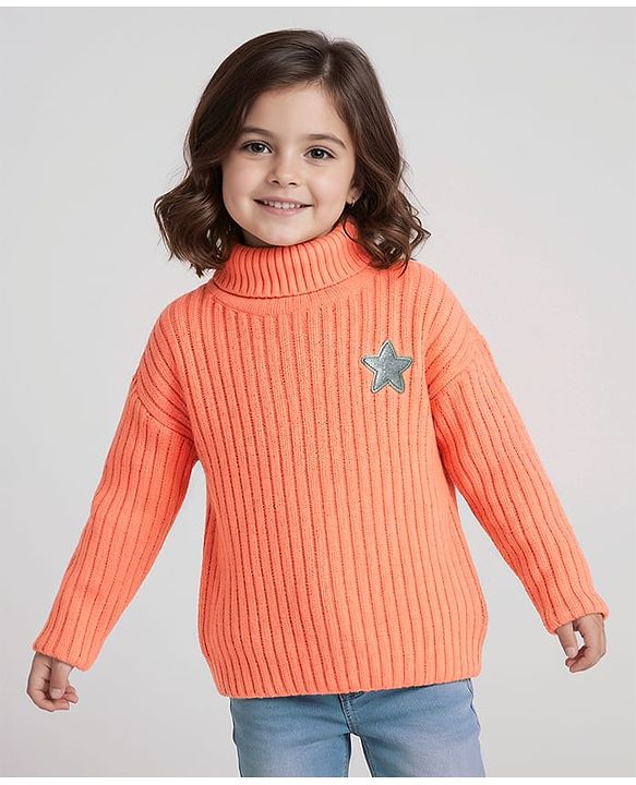 Babyhug Knitted Full Drop Shoulder Sleeves Skivi Sweater With Star Patch - Purple