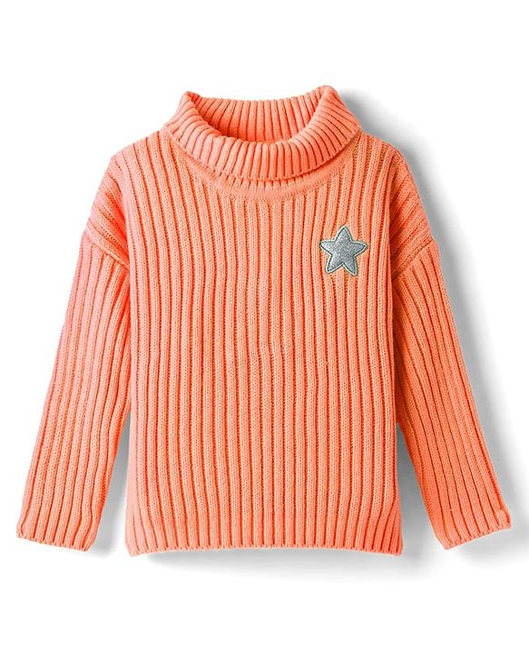 Babyhug Knitted Full Drop Shoulder Sleeves Skivi Sweater With Star Patch - Purple