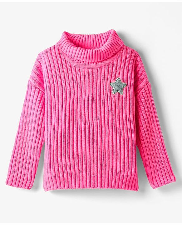 Babyhug Knitted Full Drop Shoulder Sleeves Skivi Sweater With Star Patch - Purple