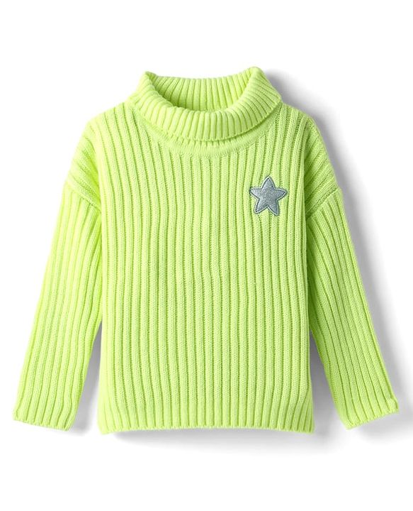 Babyhug Knitted Full Drop Shoulder Sleeves Skivi Sweater With Star Patch - Purple