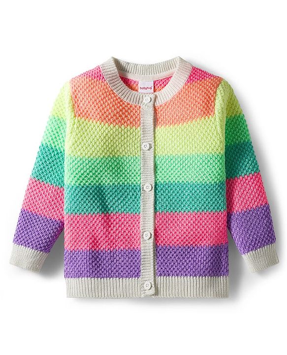 Babyhug Knit Full Sleeves Front Open Sweater with Color Block Design - Multicolor