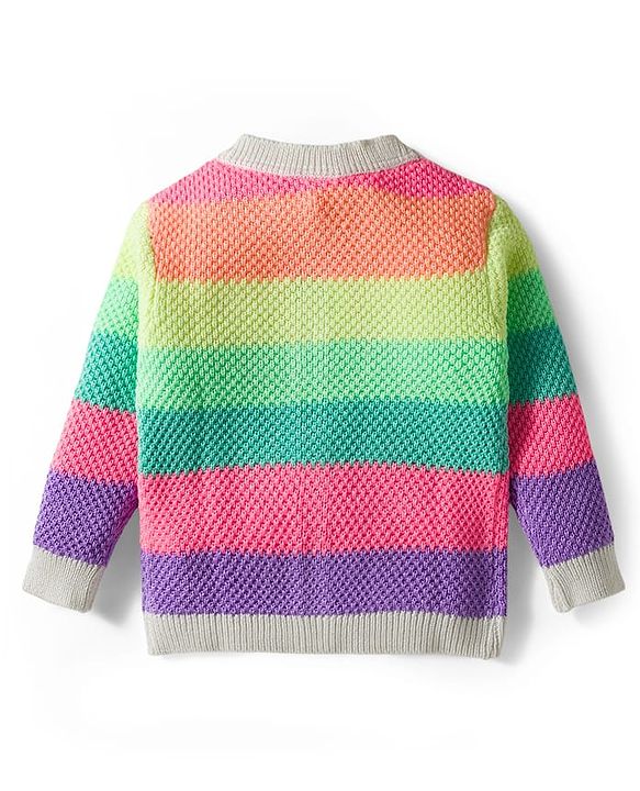 Babyhug Knit Full Sleeves Front Open Sweater with Color Block Design - Multicolor