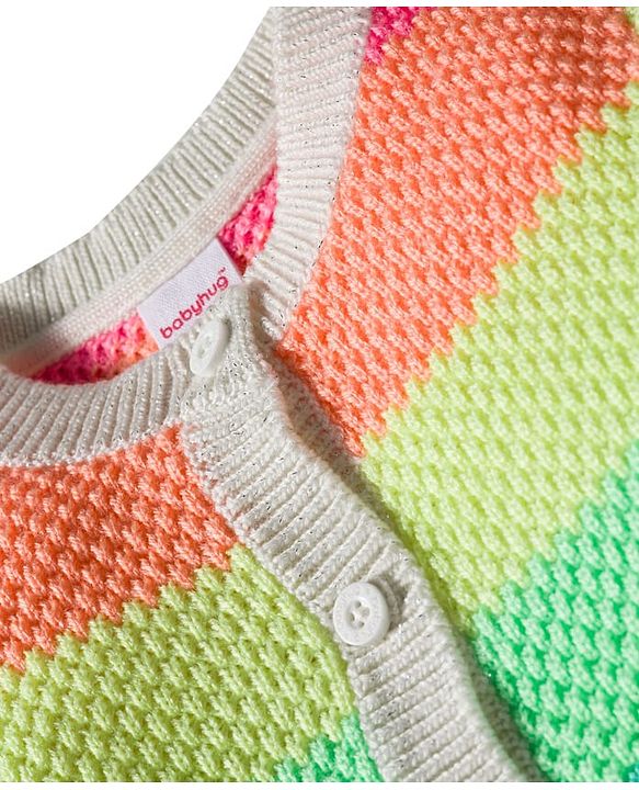 Babyhug Knit Full Sleeves Front Open Sweater with Color Block Design - Multicolor