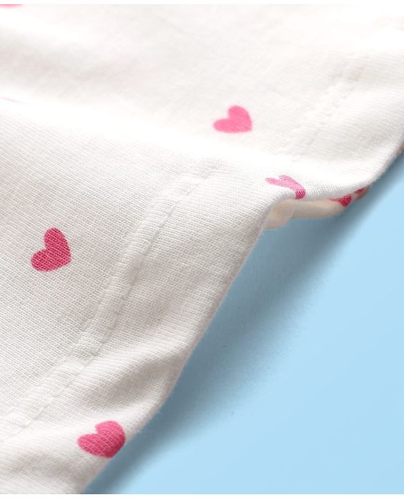 Babyhug 100% Cotton Knit Full Sleeves T-Shirt with Heart Print - White