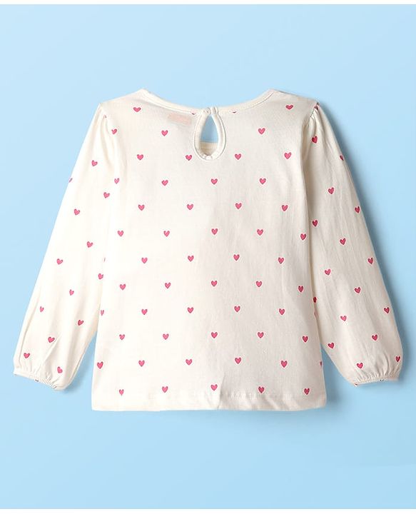 Babyhug 100% Cotton Knit Full Sleeves T-Shirt with Heart Print - White