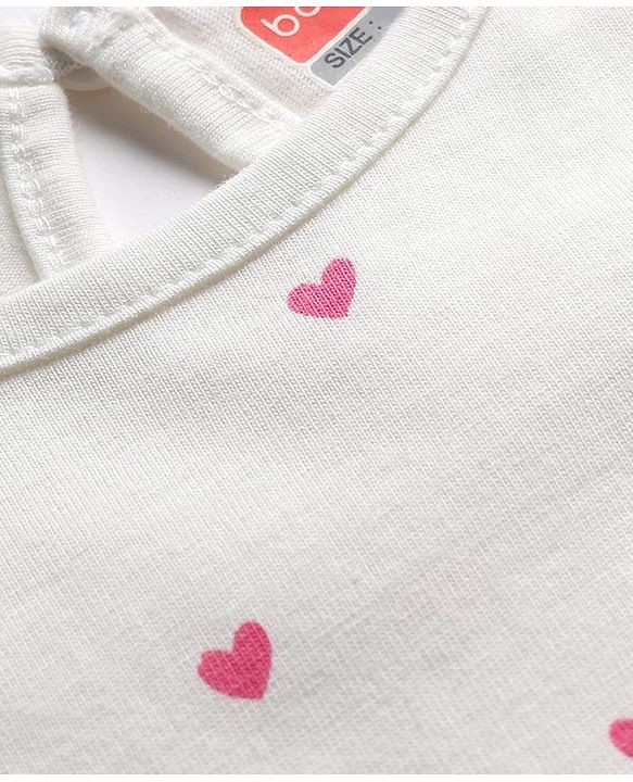 Babyhug 100% Cotton Knit Full Sleeves T-Shirt with Heart Print - White