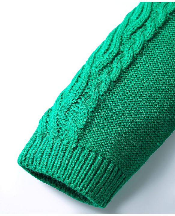 Babyhug Sweater Knit Full Sleeves Woollen Dress With Cable Knit Design - Green