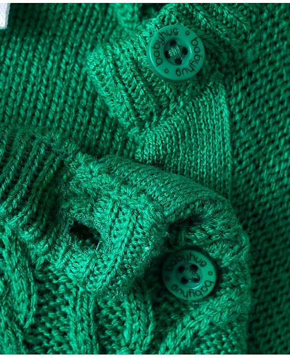 Babyhug Sweater Knit Full Sleeves Woollen Dress With Cable Knit Design - Green