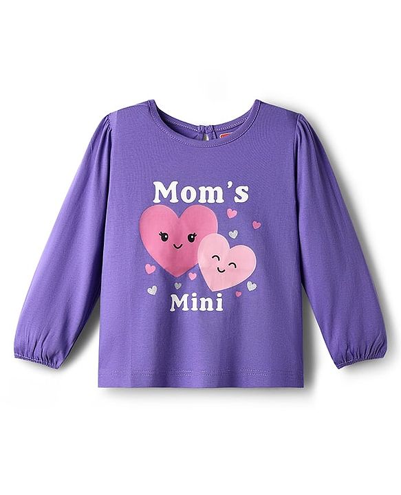 Babyhug 100% Cotton Knit Full Sleeves T-Shirt with Heart Print - Purple