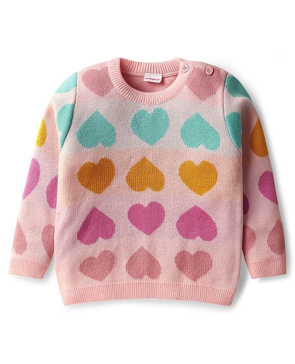 Babyhug Knit Full Sleeves Sweater Set with Heart Design - Pink