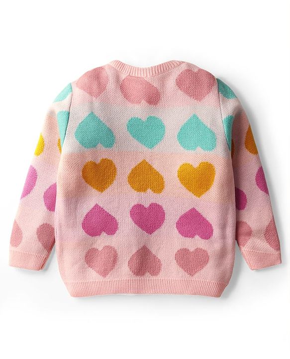 Babyhug Knit Full Sleeves Sweater Set with Heart Design - Pink