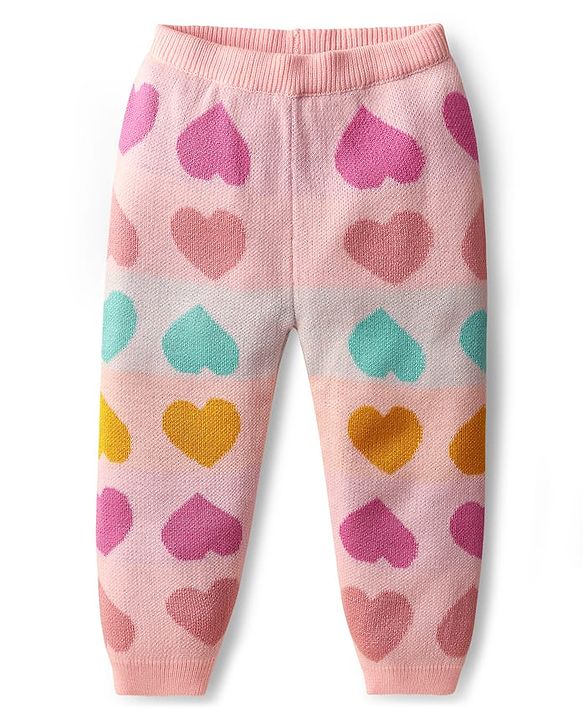 Babyhug Knit Full Sleeves Sweater Set with Heart Design - Pink