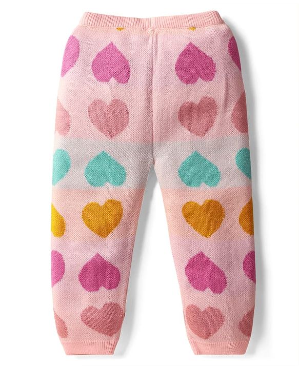 Babyhug Knit Full Sleeves Sweater Set with Heart Design - Pink