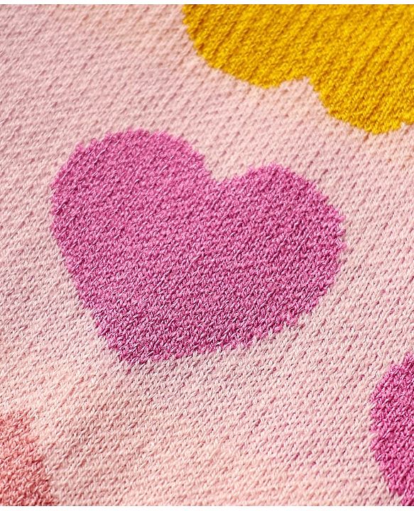 Babyhug Knit Full Sleeves Sweater Set with Heart Design - Pink