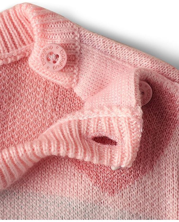 Babyhug Knit Full Sleeves Sweater Set with Heart Design - Pink