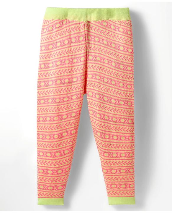 Babyhug Knit Full Length Printed Woollen Pant - Pink