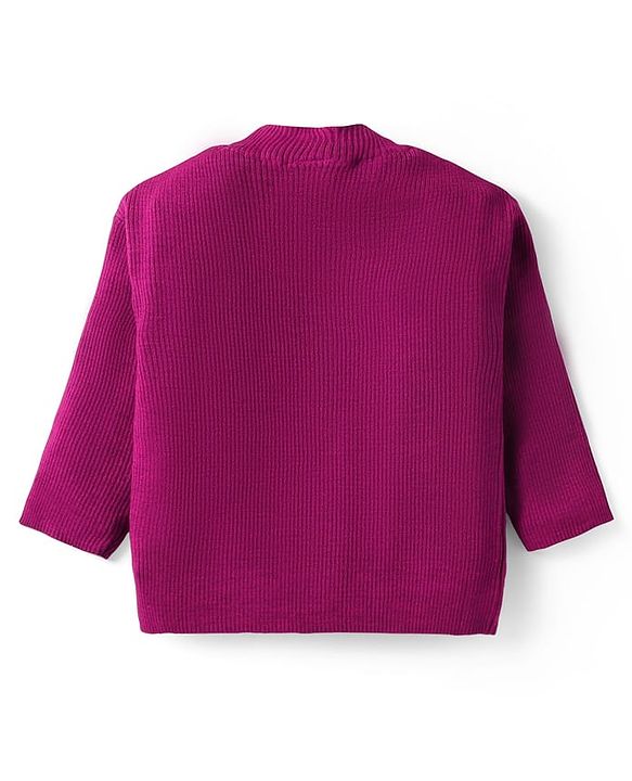 Babyhug Sweater Knit Full Sleeves Winter Wear Top & Palazzo Set With Heart Embroidery - Fuchsia