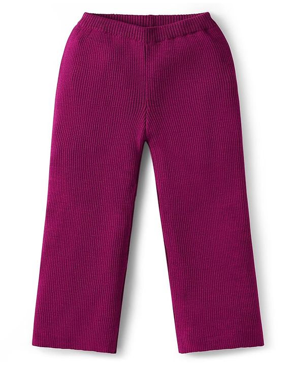 Babyhug Sweater Knit Full Sleeves Winter Wear Top & Palazzo Set With Heart Embroidery - Fuchsia