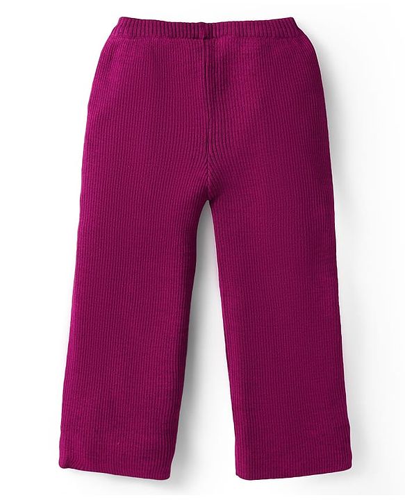 Babyhug Sweater Knit Full Sleeves Winter Wear Top & Palazzo Set With Heart Embroidery - Fuchsia