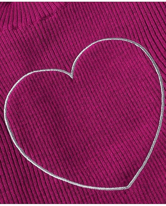 Babyhug Sweater Knit Full Sleeves Winter Wear Top & Palazzo Set With Heart Embroidery - Fuchsia