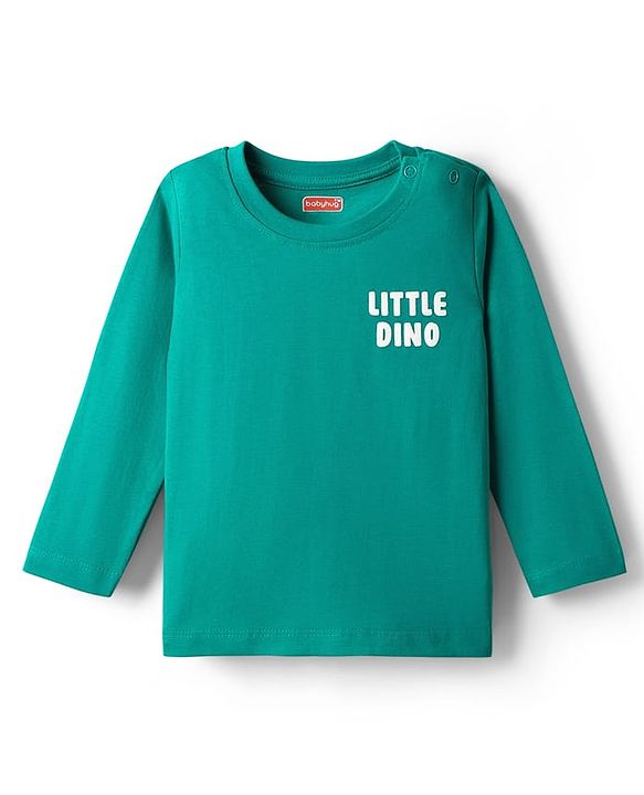 Babyhug 100% Cotton Knit Full Sleeves T-Shirt with LIttle Dino Text Print - Mint