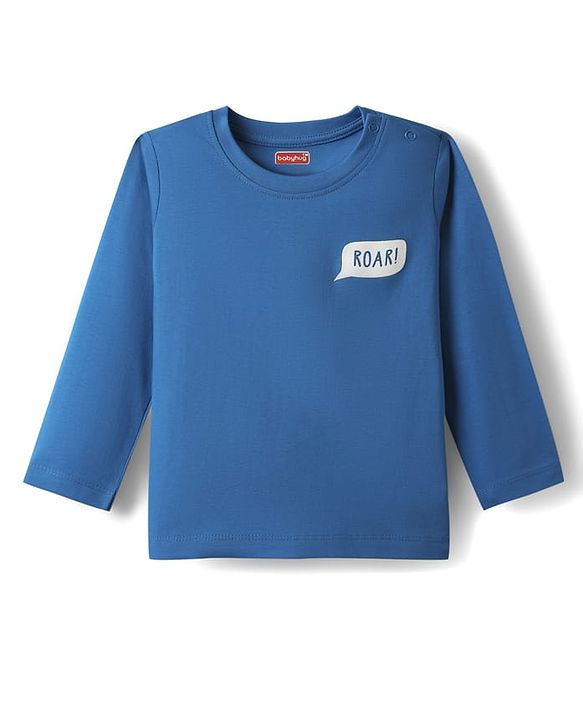 Babyhug 100% Cotton Knit Full Sleeves T-Shirt with Roar Text Print - Royal Blue
