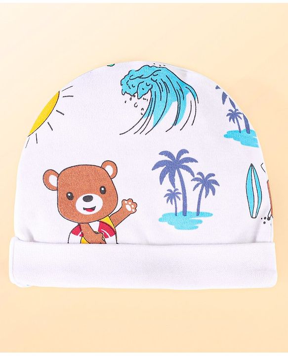 Babyhug 100% Cotton Baby Gift Set With Beach Theme Print - White & Red