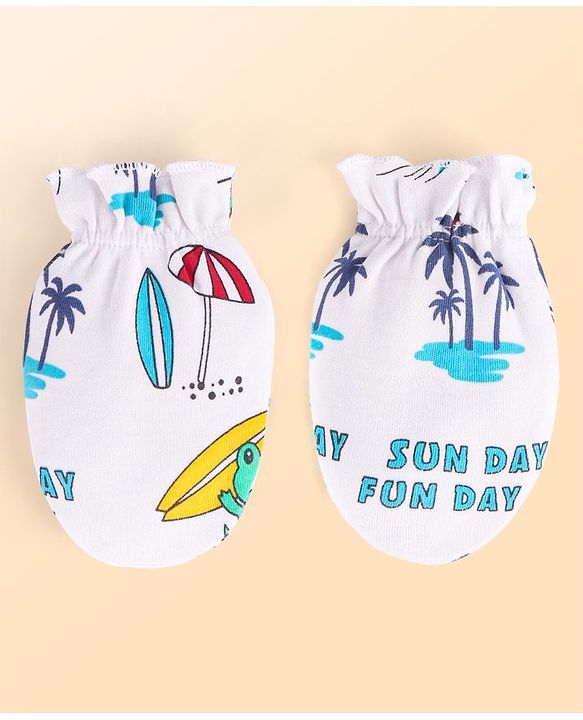 Babyhug 100% Cotton Baby Gift Set With Beach Theme Print - White & Red