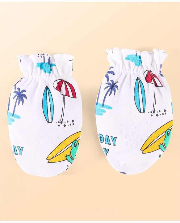 Babyhug 100% Cotton Baby Gift Set With Beach Theme Print - White & Red