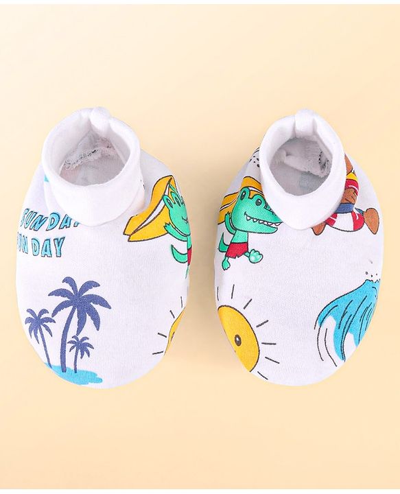 Babyhug 100% Cotton Baby Gift Set With Beach Theme Print - White & Red
