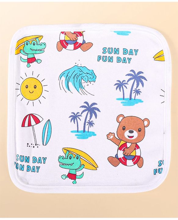 Babyhug 100% Cotton Baby Gift Set With Beach Theme Print - White & Red
