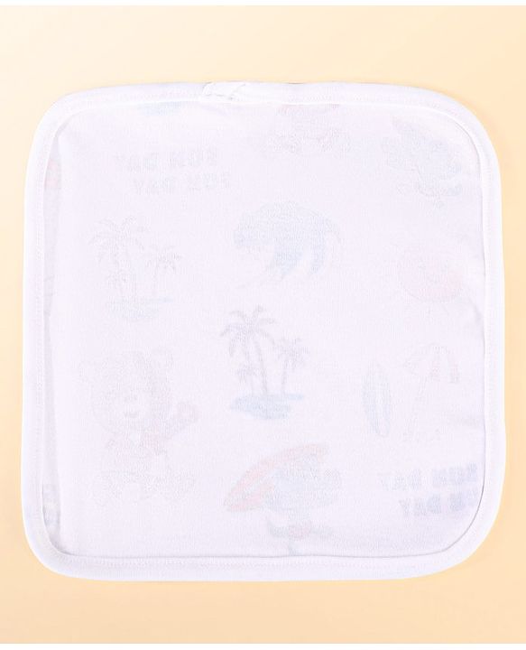 Babyhug 100% Cotton Baby Gift Set With Beach Theme Print - White & Red