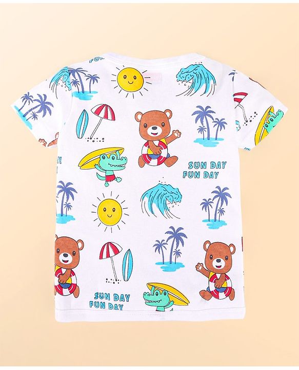 Babyhug 100% Cotton Baby Gift Set With Beach Theme Print - White & Red