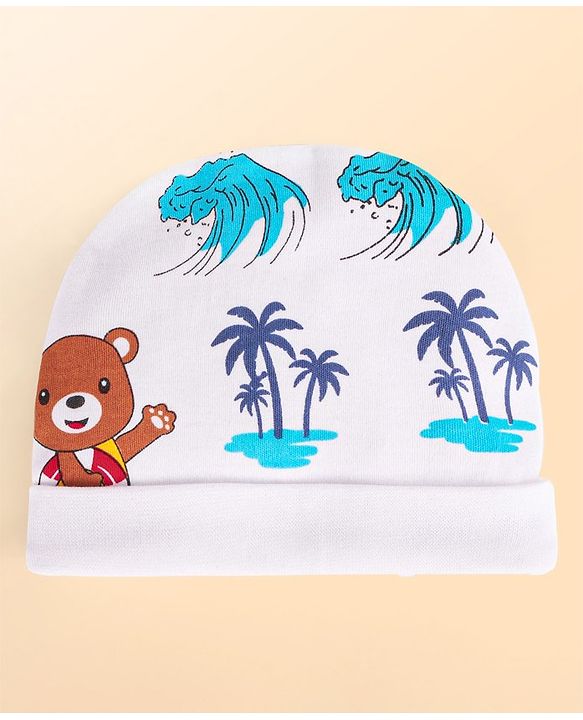 Babyhug 100% Cotton Baby Gift Set With Beach Theme Print - White & Red