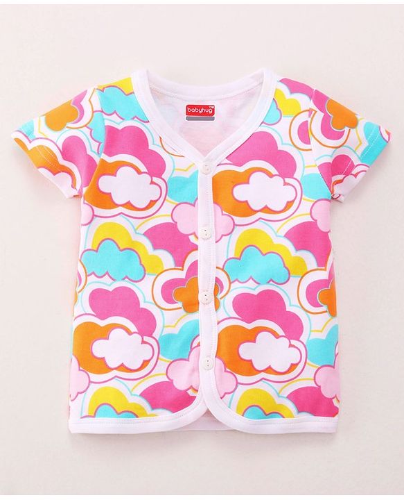 Babyhug 100% Cotton Baby Gift Set with Cloud Print Pack of 7 - Pink