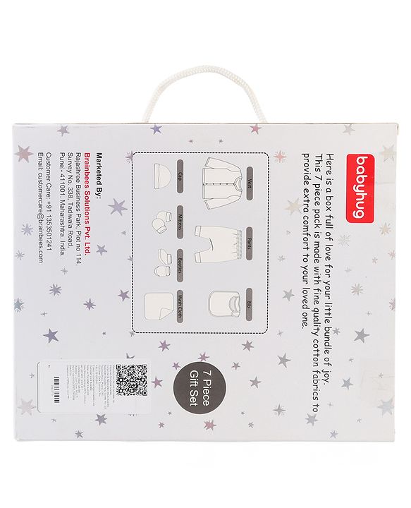 Babyhug 100% Cotton Baby Gift Set With Animal Print Pack of 7 - White & Light Blue