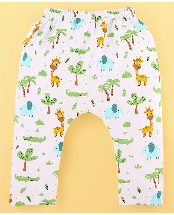 Babyhug 100% Cotton Baby Gift Set With Animal Print Pack of 7 - White & Light Blue
