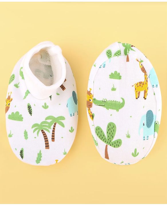 Babyhug 100% Cotton Baby Gift Set With Animal Print Pack of 7 - White & Light Blue