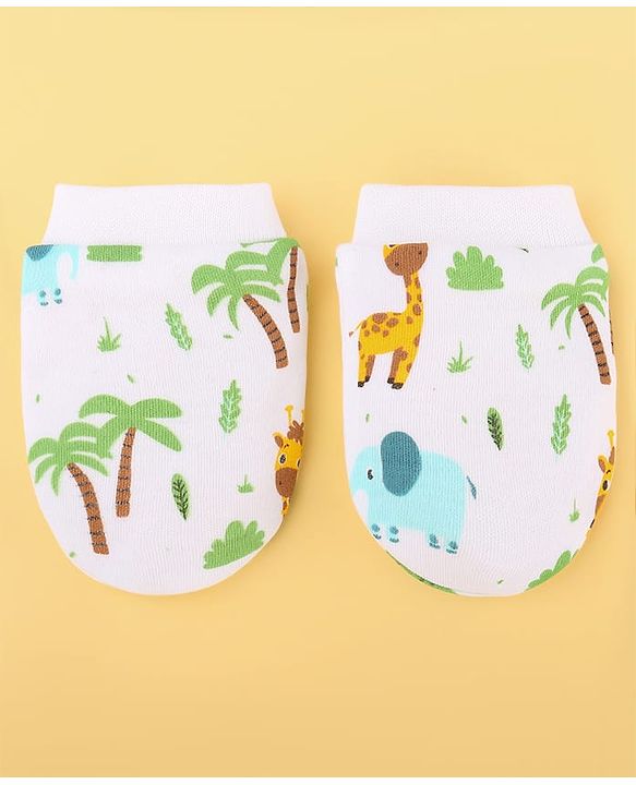 Babyhug 100% Cotton Baby Gift Set With Animal Print Pack of 7 - White & Light Blue