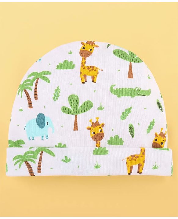 Babyhug 100% Cotton Baby Gift Set With Animal Print Pack of 7 - White & Light Blue